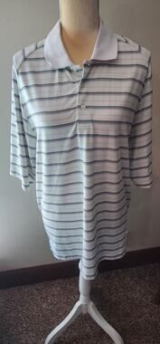 Bollé Golf Tech Moisture Wicking Striped Polo Shirt Men's L White Green